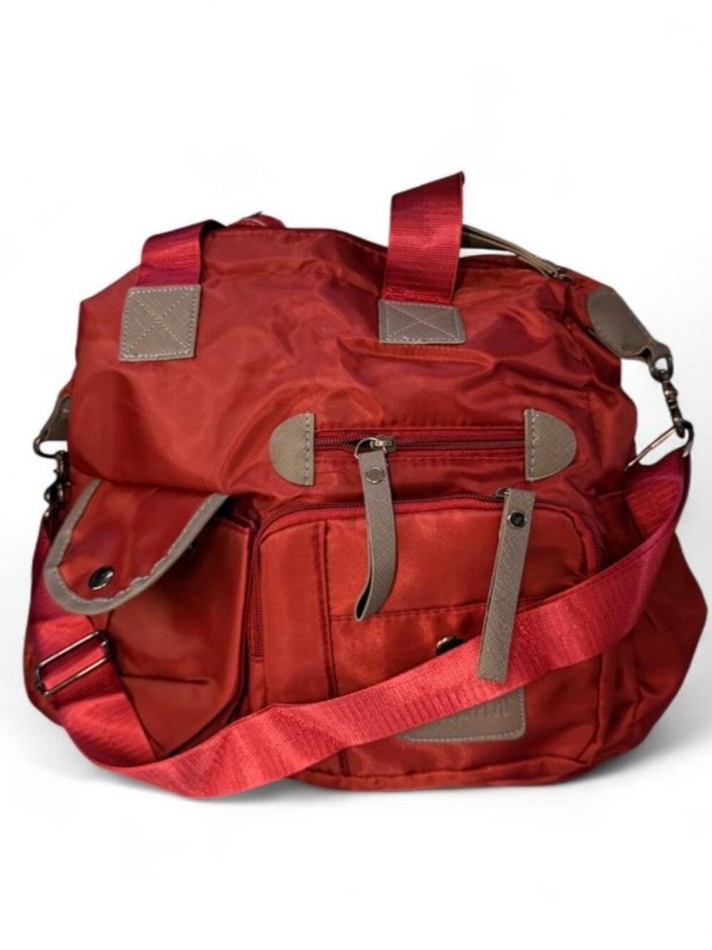 Burnt Red Orange Nylon Multi-Pocket Crossbody Bag